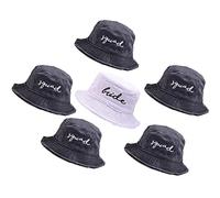 Bachelorette Bucket Hat for Bride Squad Distressed Embroidered Sun Hat Bridal Party Gift, 6 Pack: 1 Bride & 5 Squad, One Size