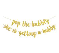Bachelorette Party Decorations Glitter Gold "Pop The Bubbly She Is Getting A Hubby" Banner Bridal Shower Engagement Wedding Girls Night Out Hen Party Supplies Golden Photo Props