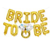 Bachelorette Party Decorations, Gold Bride To Be Bridal Shower Letter Balloons Banner with Engagement Diamond Ring Mylar Foil Balloon for Wedding Photo Booth Hen Night Room Party Decor