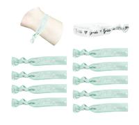Bachelorette Party Favors Wristbands 11 Bridesmaid Hair Tie Gifts with Silver Lettering for Team Bride Tribe, Bride to Be Wedding and Bridal Shower White + Pastel Green (1 x Bride + 10 x Team