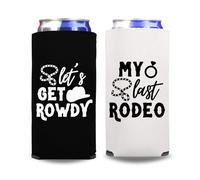 Bachelorette Party Skinny Coolers, My Last Rodeo - Let's Get Rowdy, Engagement Gift, Wedding Coolies, Slim Spiked Seltzer (2Pack - 1White & 1Black)