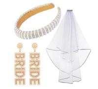 Bachelorettes Party Bride Headbands Veil Earring Set Wedding Party Headpiece Artificial Pearl Bride Hairband Hair Decors