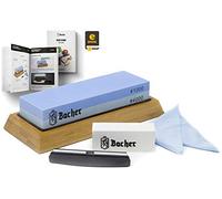 Bacher Premium Sharpening Stone. 2 Side Grit 1000/4000 Whetstone- Knife Sharpener Waterstone with Non-Slip Bamboo Base, Flattening Stone, Angle Guide and Detailed eBook Guide