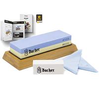Bacher Premium Sharpening Stone. 2 Side Grit 1000/6000 Whetstone - Knife Sharpener Waterstone with Non-Slip Bamboo Base, Flattening Stone and Detailed eBook Guide