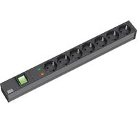 Bachmann 19"-power strip ÜSS, ALU, 7-fach, s - black, Schuko, 2 m, 1HE, with SchalterMit overvoltage protection 6,5 kA, optische Funktions- and Ausfallanzeige