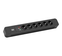 BACHMANN - Primo 2 - Power strip 6-way with surge protection. 6-way power strip made of aluminium in black. Cable length 2m HO5VV-F 1.50qmm