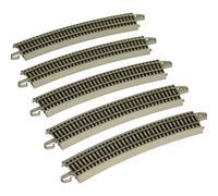 Bachmann Trains - Snap-Fit E-Z TRACK 28 RADIUS 18 DEGREE CURVED TRACK (5/card) - NICKEL SILVER Rail With Gray Roadbed - HO Scale