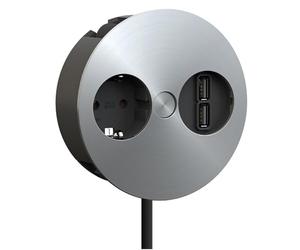 Bachmann Twist 2S Einbausteckdose with USB Charger, stainless steel