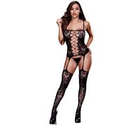 Baci Corset Front Suspender Lace Bodystocking Black OS