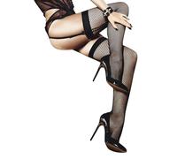 Baci Fishnet Thigh High Stockings with Back Seam Black