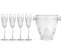 Baci Milano Set of 4 Champagne Flutes + Baroque & Rock Anniversary Bucket
