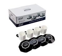 Bacimi Handcrafted Ceramic Octagon Espresso Demitasse Cup With Saucers 2.70oz / 80ml, Set of 4 White/Black