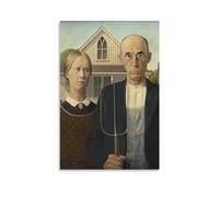 BACION Grant Wood Oil Paintings, American Gothic Wall Art Canvas Print Painting Wall Decor Set of Ornaments for Walls Bedroom Living Room