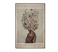BACJUOPLDArt Lose Your Mind Find Your Soul Retro Canvas Art Music And Wine Vintage Wall Art Decor Unframed 16" x 24" Multi-color Canvas Print