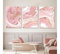 BACJUOPLDArt Pink Marble Canvas Wall Art - Abstract Gold Foil Artwork with Blush Pink Glitter - Contemporary Marble Art Print, 16x24in, 3pcs, No Frame
