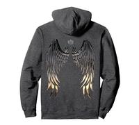 Back Angel Dark Wings Pullover Hoodie, Adult Unisex, Dark Heather Grey, X-Large