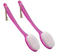 Back Bath Brush - Curved Long Handle Shower Brush with Medium Stiff Bristles for Exfoliating Body, Back Scrubber for Men & Women (Pink 2 Pack)