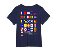 Back Design Nautical Signal Flag Alphabet T-Shirt, Women's Plus, Navy Blue, 1X
