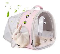 Back Expandable Backpack for Small Animals, Portable Travel Bag Breathable Pet Carrier Cages for Guinea Pig, Bearded Dragon, Lizard, Rabbit, Squirrel, Kitten, Sugar Glider (Pink,Back Extension)