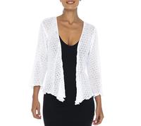 Back From Bali Womens 100% Cotton Shrug Tie Front Cardigan Lightweight Soft Knit 3/4 Sleeve Open Front Sweater, White, L