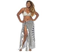 Back From Bali Womens Plus Size Sarong Swimsuit Cover Up Peacock Beach Wear Bikini Wrap Skirt with Coconut Clip, White Black, One Size Plus