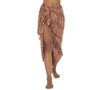 Back From Bali Womens Print Sarong Coverup Swimsuit Pareo with Boho Fringe & Coconut Clip - Wrap Skirt or Beach Shawl, Brick, One Size