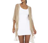Back from Bali Womens Sheer Kimono Cardigan Lightweight Knit Long Open Front ¾ Sleeve Sweater with Curved Hem, Mocha, One Size