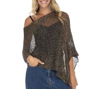 Back From Bali Womens Sheer Poncho Shrug Bolero, Lightweight Summer Shrug Pullover Sweater, Black Gold, One size