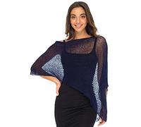 Back From Bali Womens Sheer Poncho Shrug Bolero, Lightweight Summer Shrug Pullover Sweater, Dark Navy, One Size