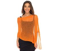 Back From Bali Womens Sheer Poncho Shrug Bolero, Lightweight Summer Shrug Pullover Sweater, Happy Orange, One Size