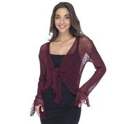 Back From Bali Womens Sheer Shrug Bolero Long Sleeves Cropped Cardigan Lite Bell Sleeves - Red - Small/Medium