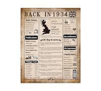 back in 1934 Birthday Poster,90th Birthday Gifts for 90 Years Old Women and Men,Vintage Table Decor for 90th Birthday Decroations for 90 Year Old,Valentine's Day Poster,Unframed