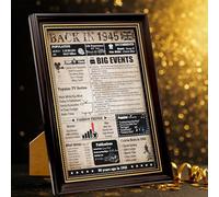 back in 1945 Poster Framed UK 80th Birthday Gifts for Men Women, Vintage Newspaper Happy 80th Birthday Decoration Supplies for 80 Year Old Grandpa Dad (10x13.5 inch, Black Gold)