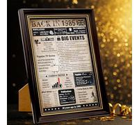 back in 1985 Poster Framed UK 40th Birthday Gifts for Men Women, Vintage Newspaper Happy 40th Birthday Decoration Supplies for 40 Year Old Grandpa Dad (10x13.5 inch, Black Gold)