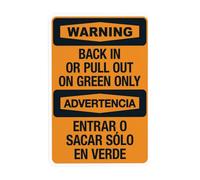 Back In Or Pull Out On Green Only Bilingual Warning,Truck Security Metal Signs for Busines Home Outdoor Indoor Garage Street Wall Caution Decor 12x8 Inch