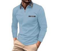 Back Long Sleeve Top Mens Cowboy Shirt Men Longline Long Sleeves Tees Tops Solid Color Zip Up V Neck Tees Tops Plaid Lapel Chest Pocket Regular Fit T-Shirt Casual Down Textured (Light Blue, XXXL)