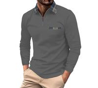 Back Long Sleeve Top Mens Cowboy Shirt Men Longline Long Sleeves Tees Tops Solid Color Zip Up V Neck Tees Tops Plaid Lapel Chest Pocket Regular Fit T-Shirt Casual Down Textured (Dark Gray, XXXL)