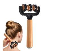 Back Massage Roller Handheld Wood Three-Wheeled Shoulder Massage | Deep Rolling Massager for Men Runners Athletes Fitness Lovers Weightlifters Dancers Home Office Apartment Salon Travel Gym