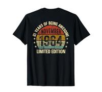 (Back) November Birthday 1964 Limited Edition Vintage 61st T-Shirt