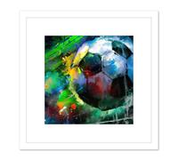 Back of the Net Football Soccer Score Goal Abstract Sport Painting Square Wooden Framed Wall Art Print Picture 8X8 Inch Artery8 White One Size
