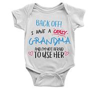 Back Off I Have A Crazy Grandma Babygrow 0-3m White Funny Joke New Baby Gift Birthday