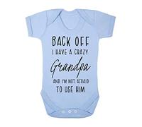 Back off I have a crazy Grandpa and I'm not afraid to use him, family statement [BBY7] baby grow vest, 3-6 months, Pastel Blue