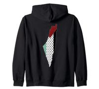 Back Print Palestine Map Flag Keffiyeh Cool Zip Hoodie