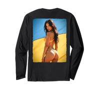 Back Print T Shirt - Sexy Bikini Girl & Ukraine Flag Long Sleeve T-Shirt