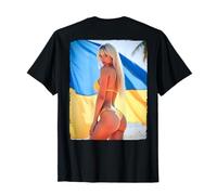 Back Print T Shirt - Sexy Blonde Bikini Girl & Ukraine Flag T-Shirt