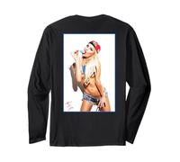 Back Print T Shirt - Sexy Blonde Pinup Girl & Ice Pop #2 Long Sleeve T-Shirt