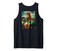 Back Print T Shirt - Sexy Redhead Pinup Girl & Motorcycle Tank Top