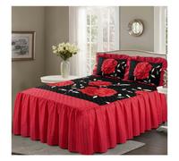 (Back/Red, Double) Rosaleen Quilted Bedspread with 2 Pillow Shams Floral Prints Bed Frilled Spread