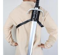 Back Scabbard, Black Medieval Faux Leather Sword Sheath for Cosplay, Adjustable Shoulder Strap, Wide Strap Sword, Retro PU Accessory, 5.9 x 3.9 x 1.2 in / 15 x 10 x 3 cm