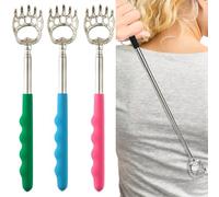 Back Scratcher,Extendable Telescopic Back Scratcher with Soft Rubber Grip Stainless Steel Back Scratchers Massager Tool for Body Massage （3 Pack） (Blue, Green, Pink)
